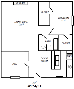 A4 - One Bedroom / One Bath / Study - 800 Sq. Ft.*